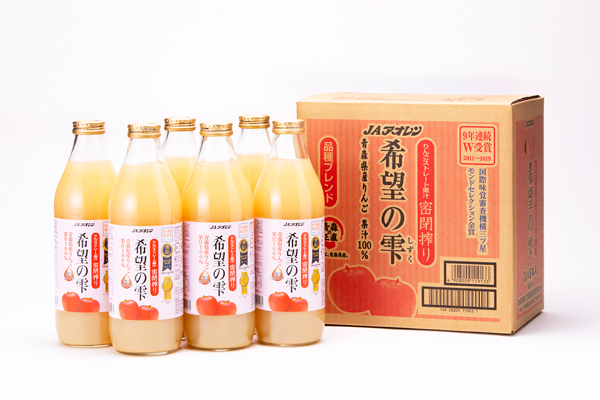 余計なものを加えず、りんごのおいしさだけ！　青森県産りんご100%のジュース「希望の雫」。