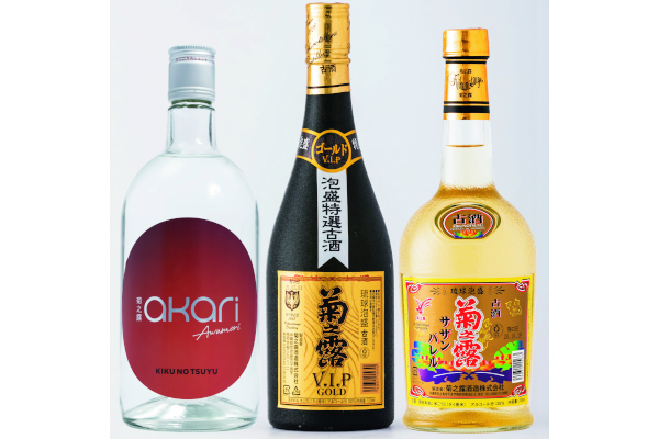 コアな泡盛ファンをうならせ、泡盛初心者をも虜にする「飲み比べセット（菊之露akari、V.I.Pゴールド、サザンバレル）」