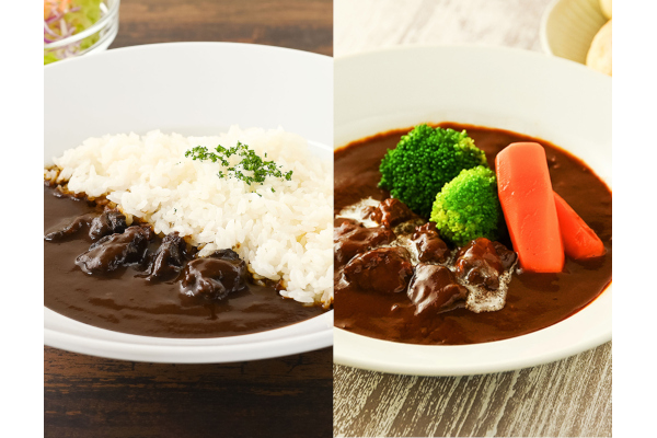 ゴロッと肉厚な「知多牛ブラックカレー＆ビーフシチュー セット」と、新感覚の「スプーンで食べる とろーりなめらかおはぎ」